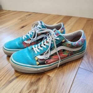Blue/Teal peacock pattern Vans